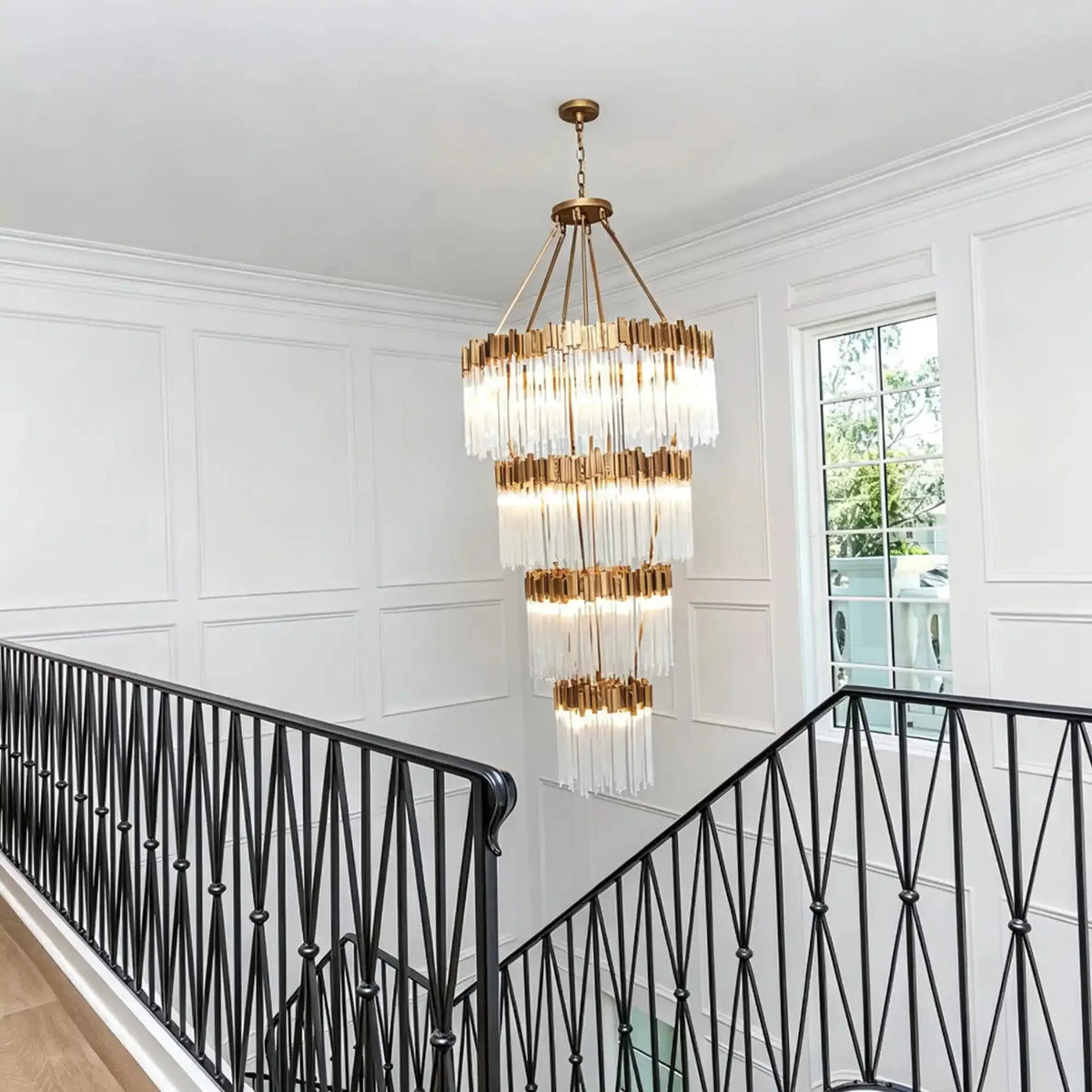Modern Artistic Luxury Multi-layers Glam Glass Chandelier for High-Ceiling/Staircase/Foyer - 4 Layers/D40"*H95"Antique CopperWarm LightJecanoli