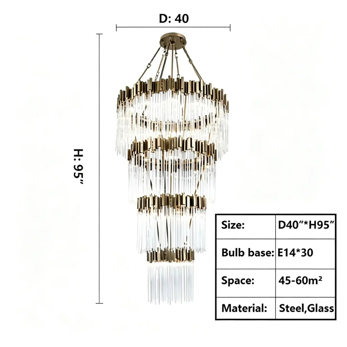 Modern Artistic Luxury Multi-layers Glam Glass Chandelier for High-Ceiling/Staircase/Foyer - 4 Layers/D40"*H95"BlackWarm LightJecanoli