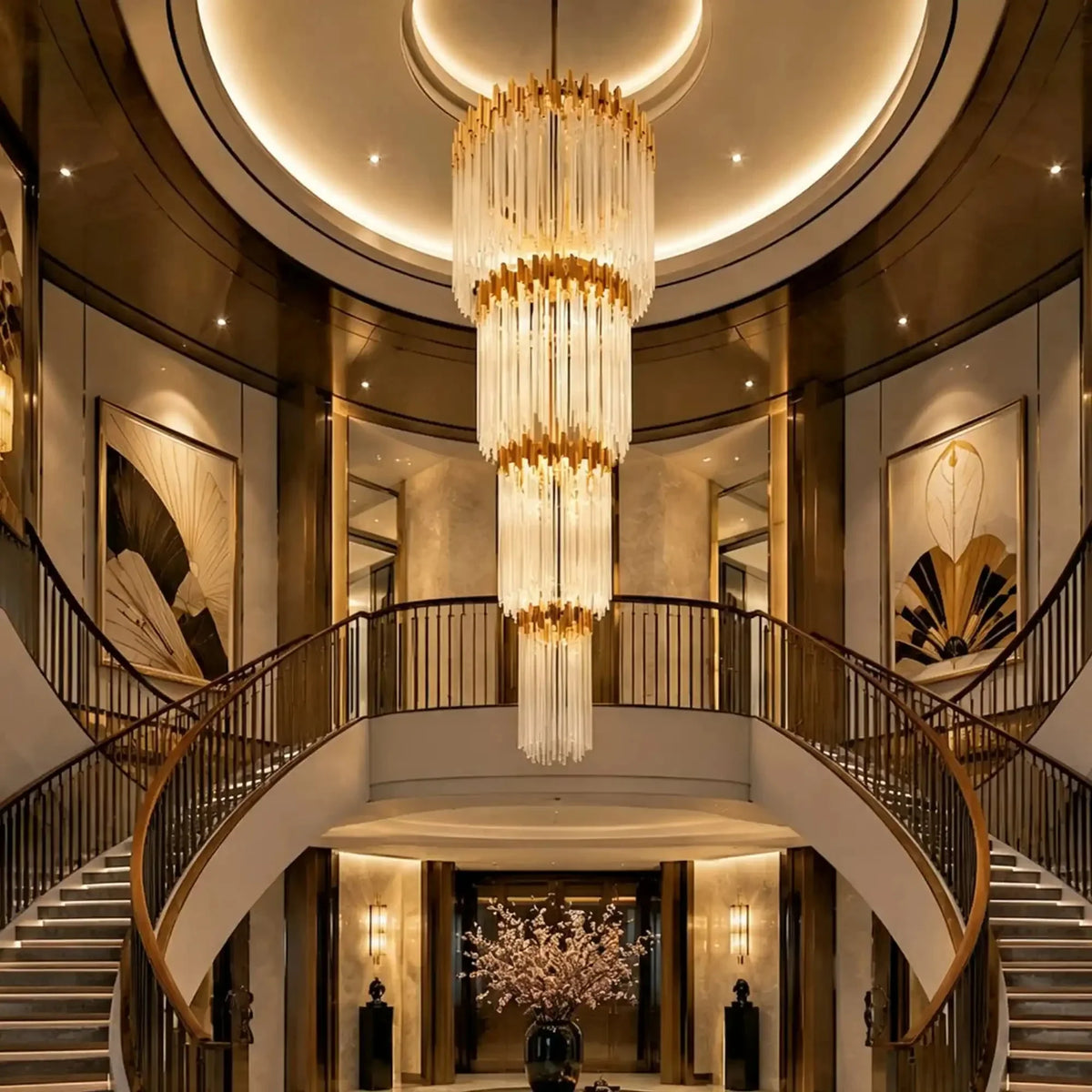 Modern Artistic Luxury Multi-layers Glam Glass Chandelier for High-Ceiling/Staircase/Foyer - 4 Layers/D40"*H95"BlackWarm LightJecanoli