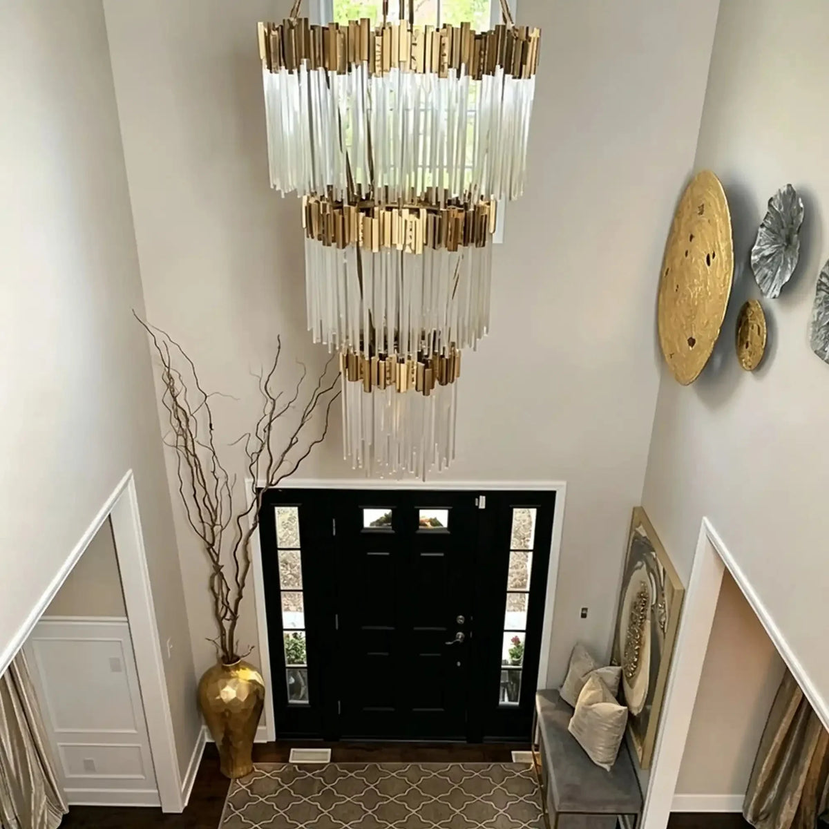 Modern Artistic Luxury Multi-layers Glam Glass Chandelier for High-Ceiling/Staircase/Foyer - 4 Layers/D40"*H95"BlackWarm LightJecanoli