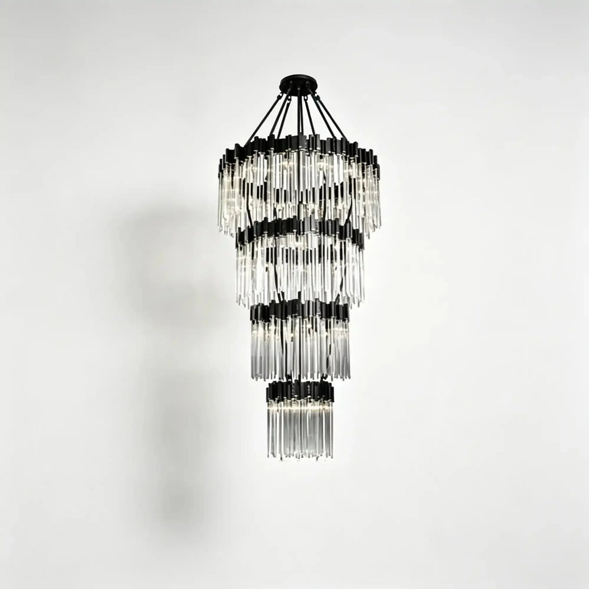 Modern Artistic Luxury Multi-layers Glam Glass Chandelier for High-Ceiling/Staircase/Foyer - 4 Layers/D40"*H95"BlackWarm LightJecanoli