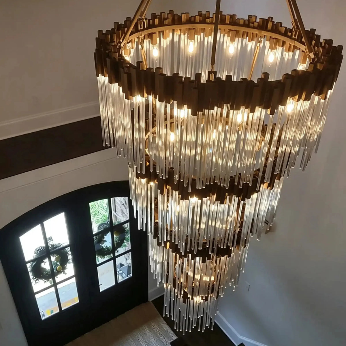 Modern Artistic Luxury Multi-layers Glam Glass Chandelier for High-Ceiling/Staircase/Foyer - 4 Layers/D40"*H95"BlackWarm LightJecanoli