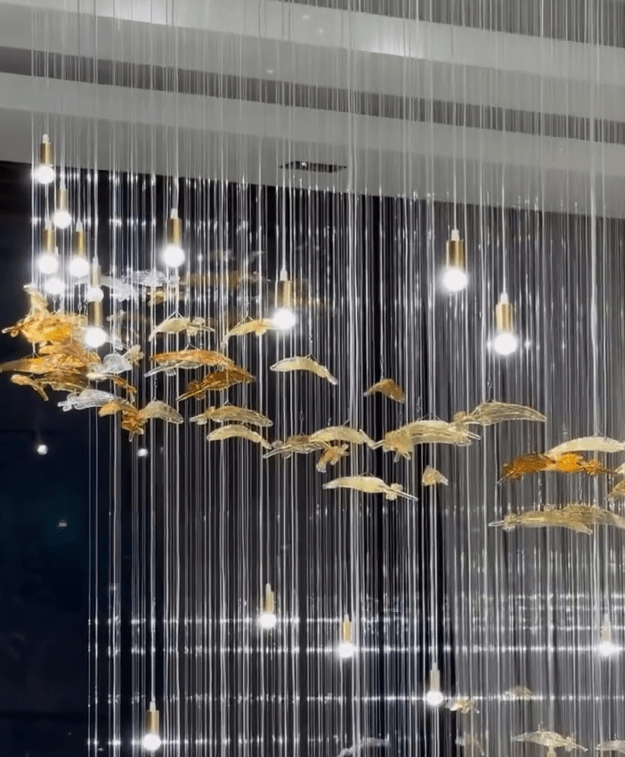 Modern Ascending Spiral Floating Glass Feather Chandelier with Bulbs - Square Canopy/L68"*H144" (L173cm*H366cm)Warm LightJecanoli