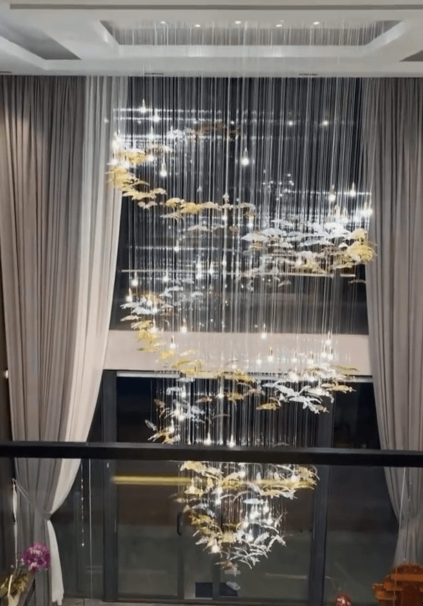 Modern Ascending Spiral Floating Glass Feather Chandelier with Bulbs - Square Canopy/L68"*H144" (L173cm*H366cm)Warm LightJecanoli