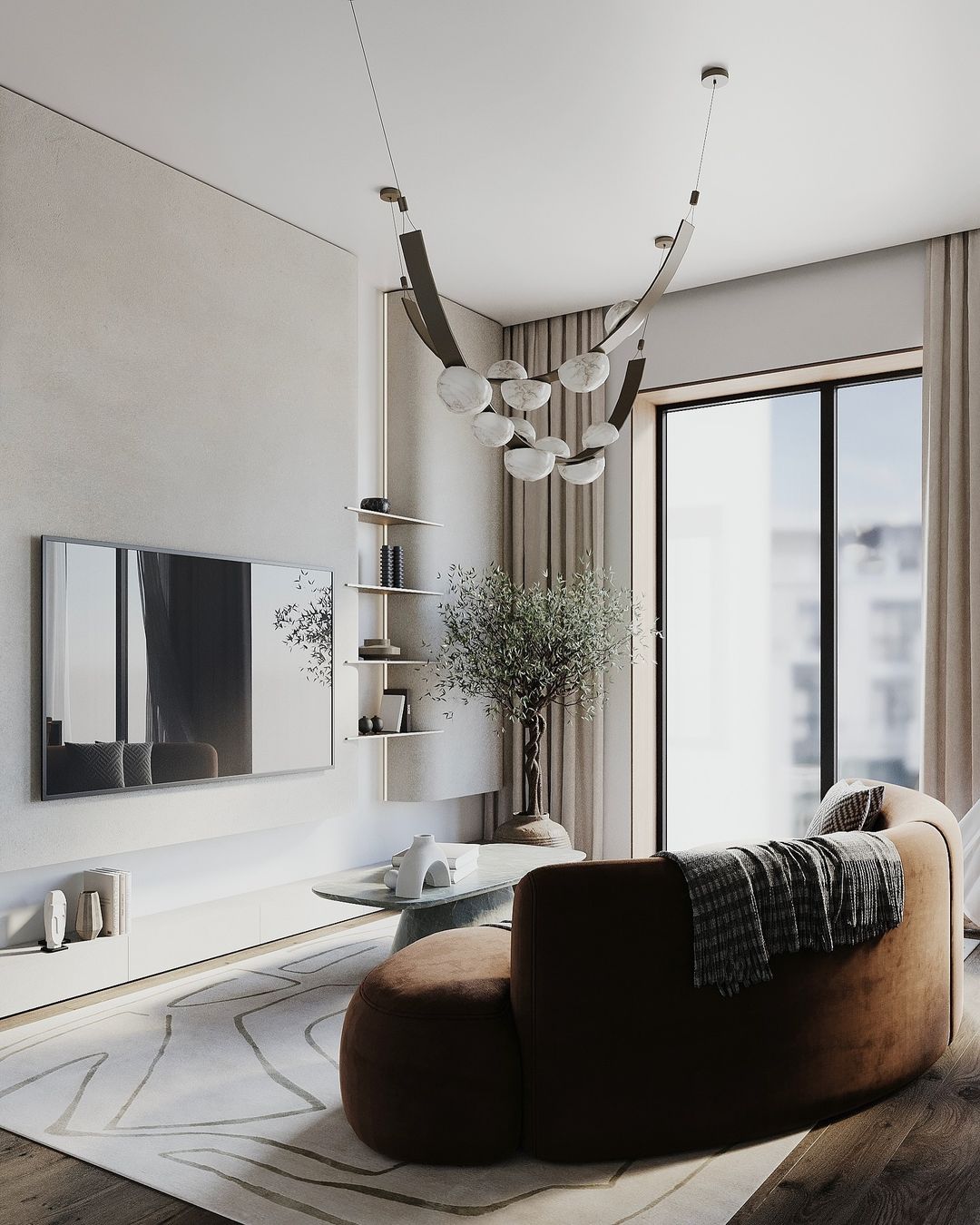 Modern Belt Alabaster Drops LED Chandelier - D74"*H47.2"/ Dia 188cm*H 120cmWarm LightJecanoli