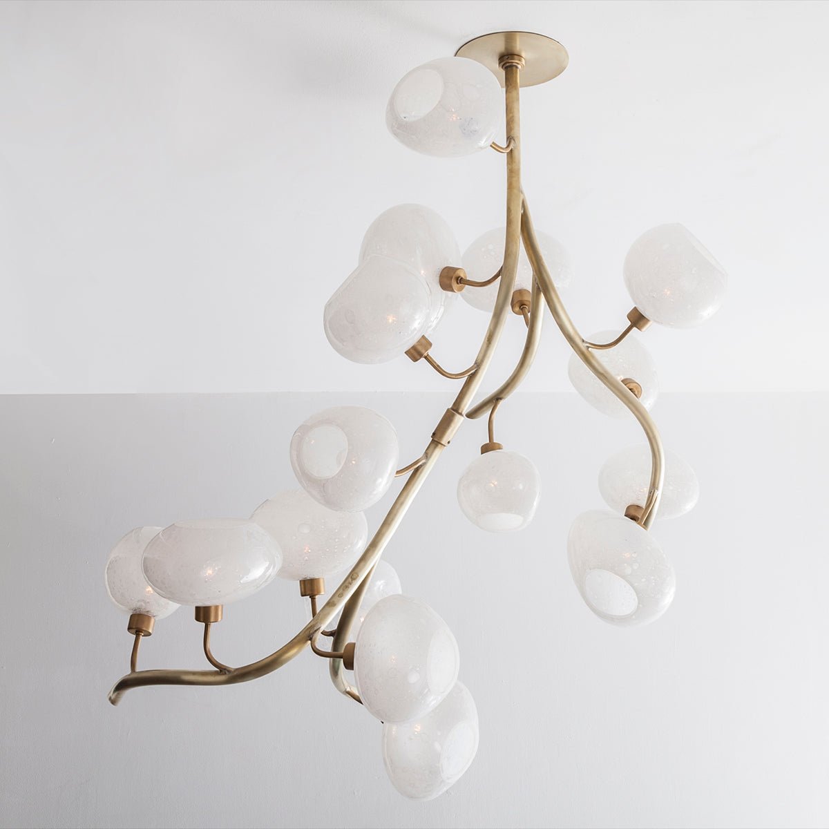 Modern Chandelier with Irregular Glass Lampshades and Brass Branches - L47"*W42"*H50"Warm LightJecanoli