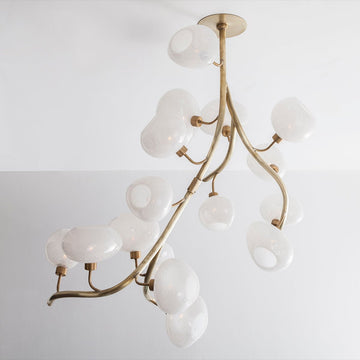Modern Chandelier with Irregular Glass Lampshades and Brass Branches - L47"*W42"*H50"Warm LightJecanoli