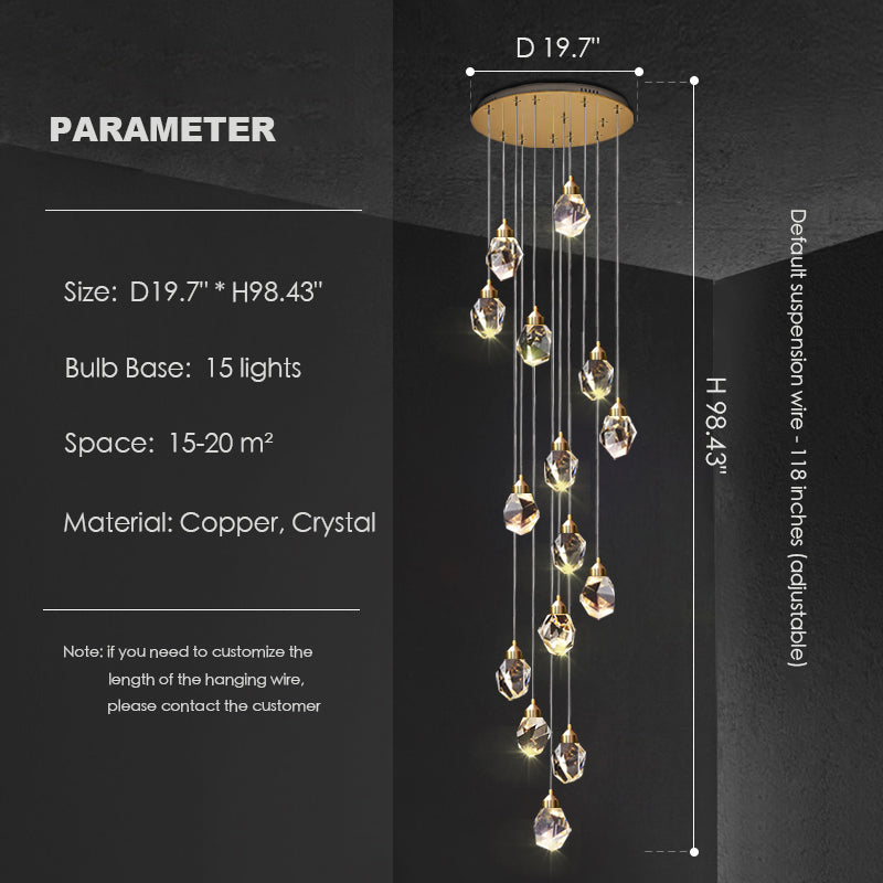 Modern Crystal Chandelier Foyer Living Room Droplight Hall Decoration Lights-Chandeliers-15 Lights / D19.7"*H98.43"-Warm Light- - Manor Lights