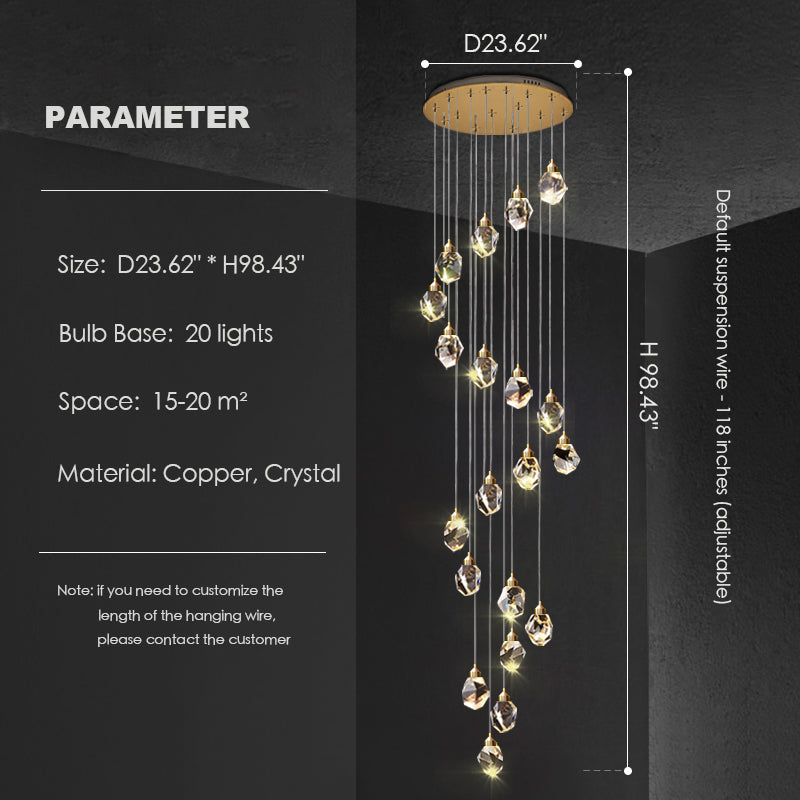 Modern Crystal Chandelier Foyer Living Room Droplight Hall Decoration Lights-Chandeliers-20 Lights / D23.62"*H98.43"-Warm Light- - Manor Lights