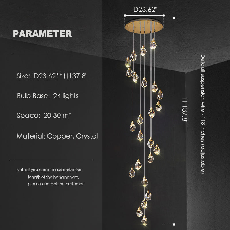 Modern Crystal Chandelier Foyer Living Room Droplight Hall Decoration Lights-Chandeliers-24 Lights / 23.62"*H137.8"-Warm Light- - Manor Lights