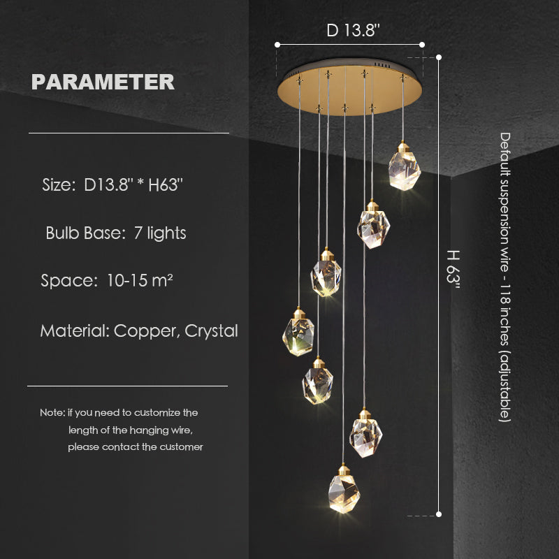 Modern Crystal Chandelier Foyer Living Room Droplight Hall Decoration Lights-Chandeliers-7 Lights / D13.8"*H63"-Warm Light- - Manor Lights