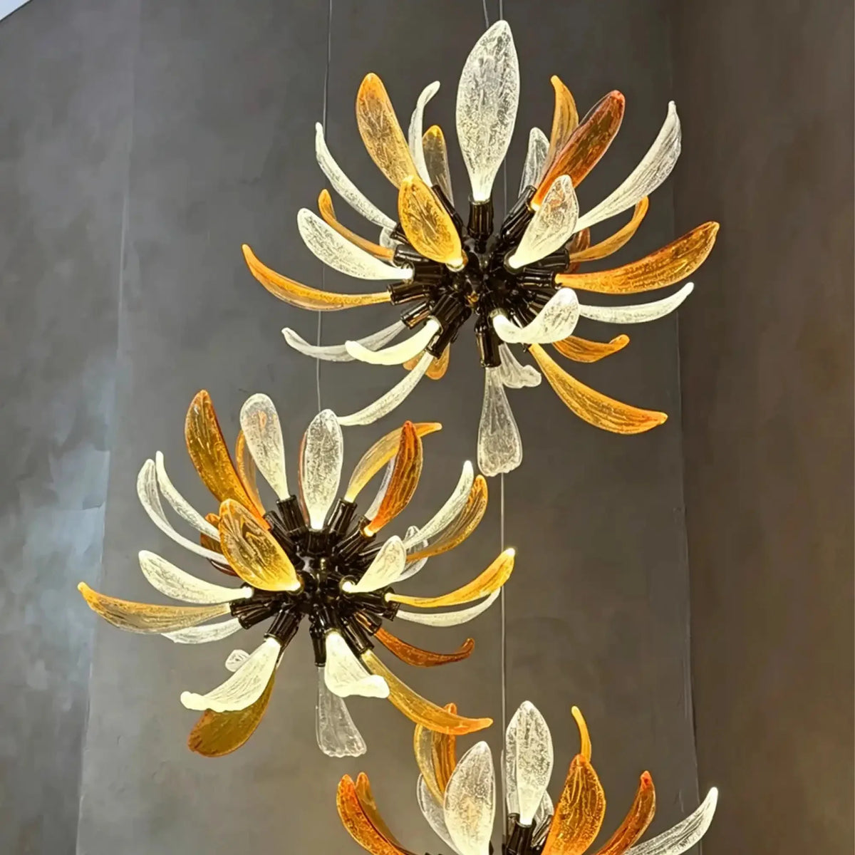 Modern Glass Firework Cluster Chandelier for Living Room/High Ceiling/Staircase - 3 Lights/D17.72''+D17.72''+D23.62''Warm LightJecanoli