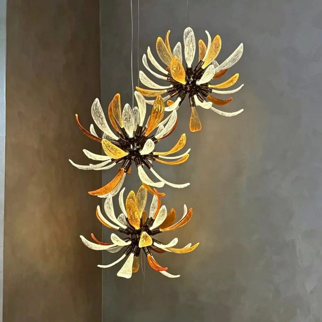 Modern Glass Firework Cluster Chandelier for Living Room/High Ceiling/Staircase - 3 Lights/D17.72''+D17.72''+D23.62''Warm LightJecanoli
