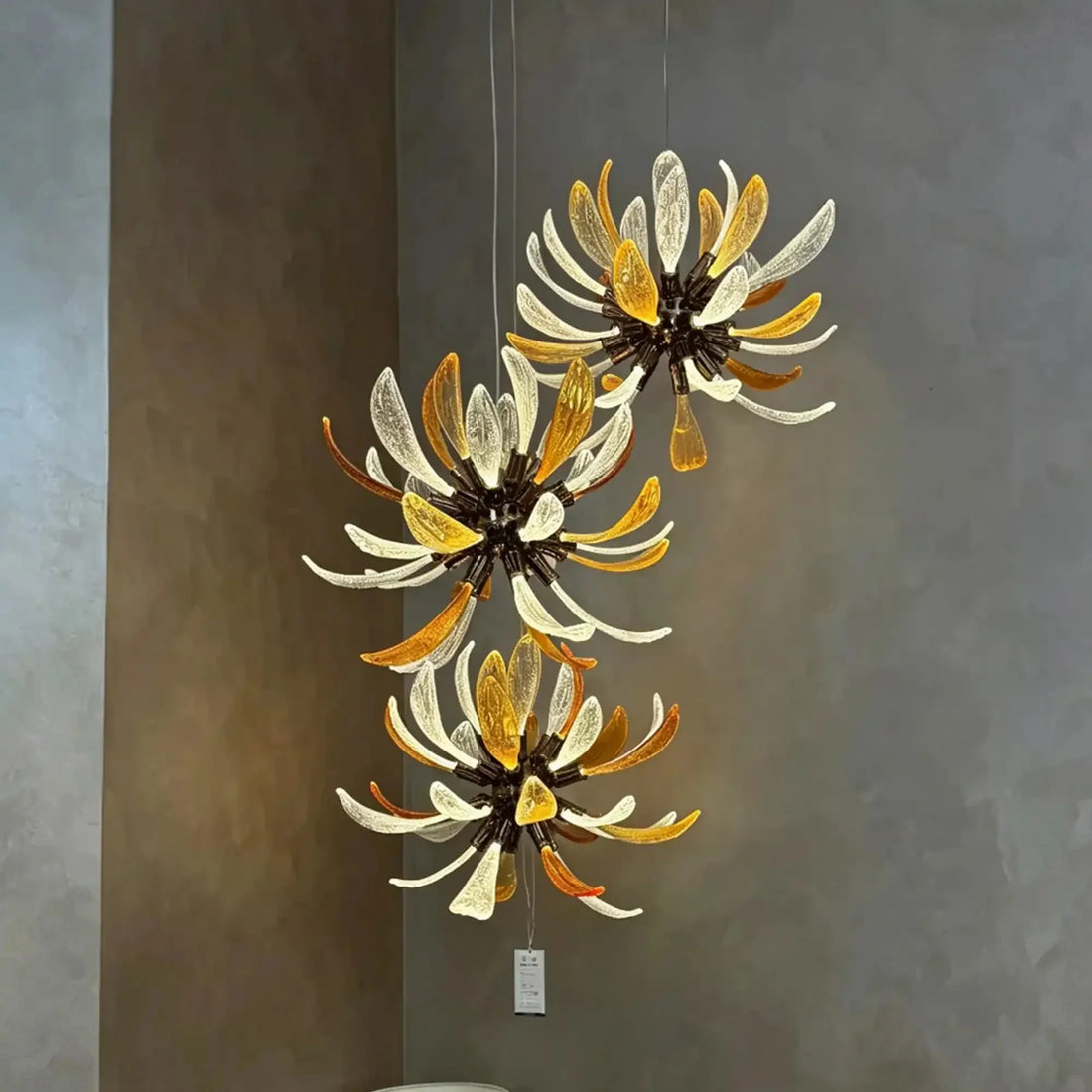 Modern Glass Firework Cluster Chandelier for Living Room/High Ceiling/Staircase - 3 Lights/D17.72''+D17.72''+D23.62''Warm LightJecanoli