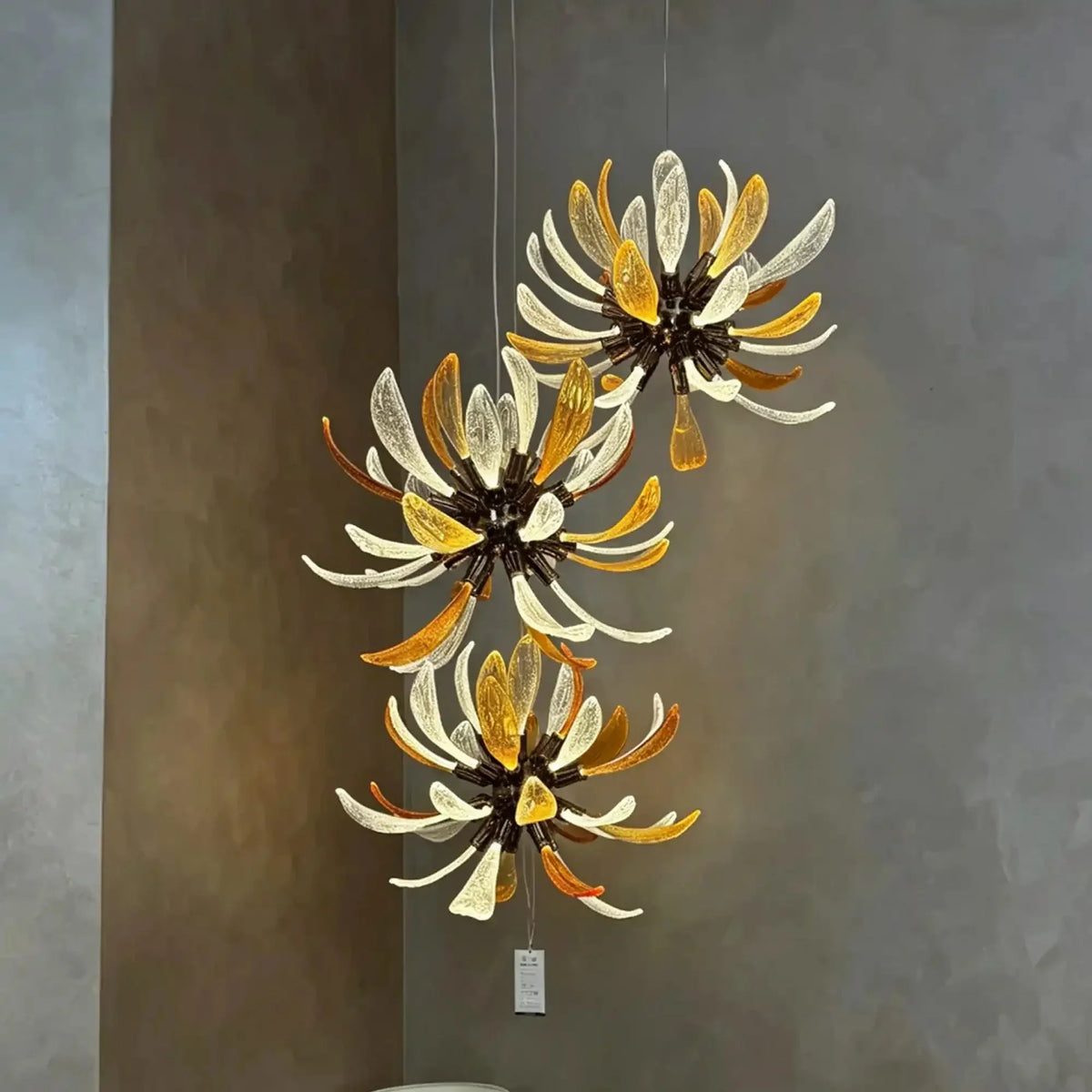Modern Glass Firework Cluster Chandelier for Living Room/High Ceiling/Staircase - 3 Lights/D17.72''+D17.72''+D23.62''Warm LightJecanoli