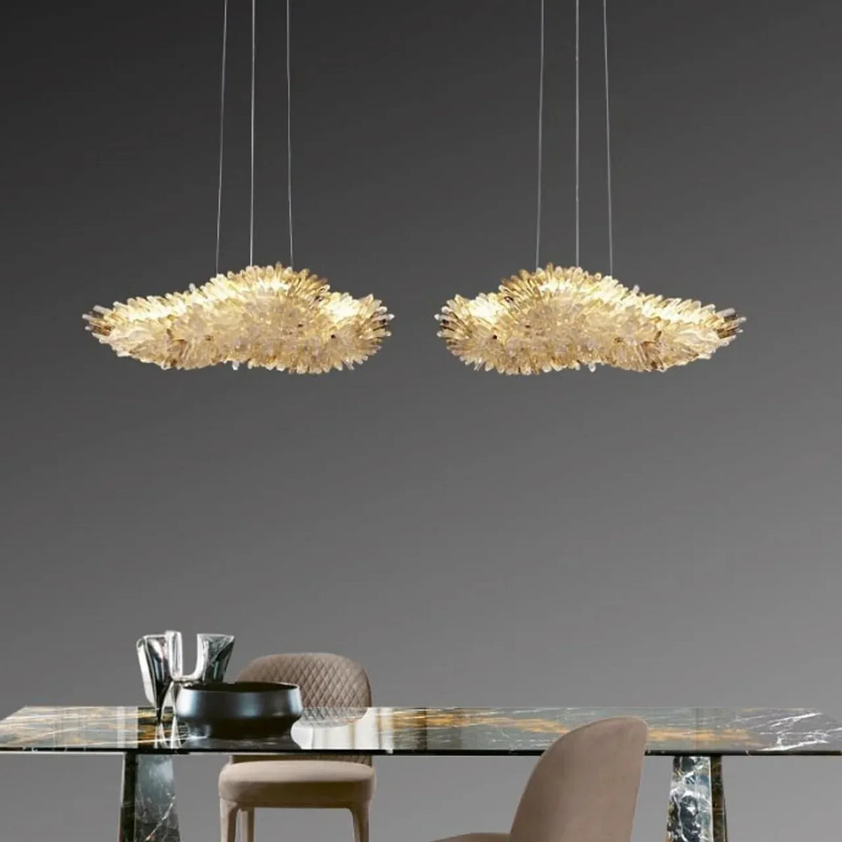 Modern Natural Crystal Wing Chandelier - L25.6"*H10.2"(L65cm*W26cm)AmberWarm Light - Jecanoli