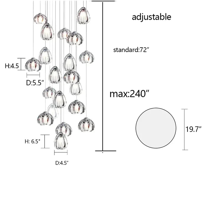 Modern Nordic Style Hand Blown Glass Pendant Crystal Chandelier For Dining Room/Living Room/Stairwell-10 Lights/D19.7"*H118.1"-Round-Black-Warm Light- - Manor Lights