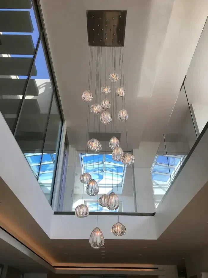 Modern Nordic Style Hand Blown Glass Pendant Crystal Chandelier For Dining Room/Living Room/Stairwell-10 Lights/D19.7"*H118.1"-Round-Black-Warm Light- - Manor Lights