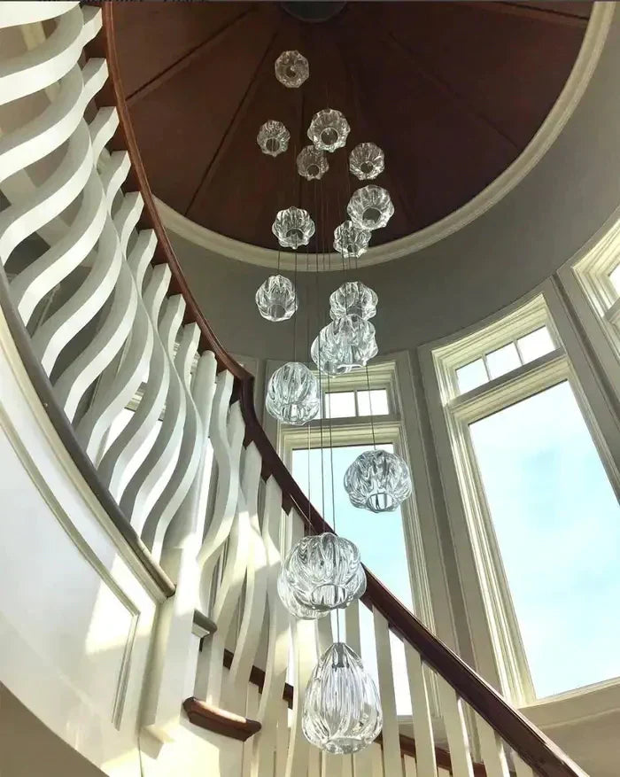 Modern Nordic Style Hand Blown Glass Pendant Crystal Chandelier For Dining Room/Living Room/Stairwell-10 Lights/D19.7"*H118.1"-Round-Black-Warm Light- - Manor Lights