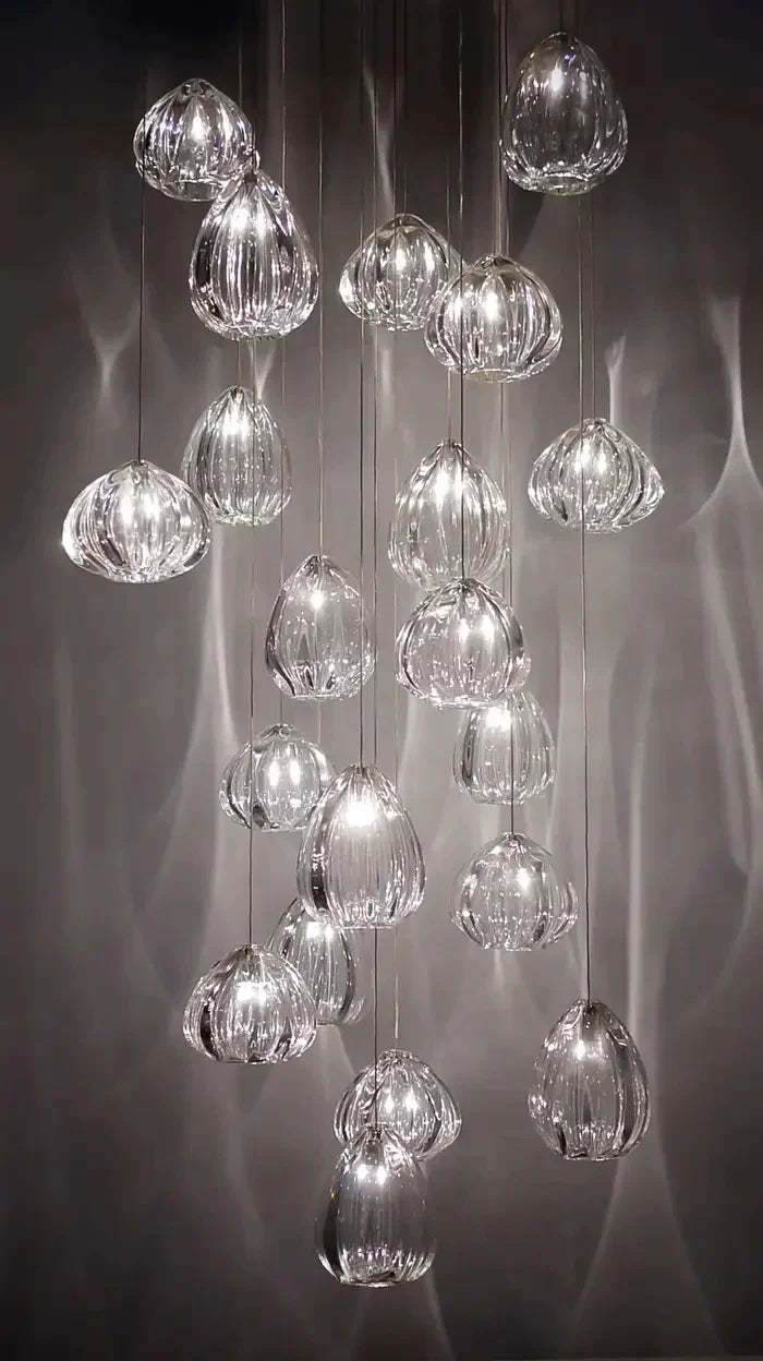 Modern Nordic Style Hand Blown Glass Pendant Crystal Chandelier For Dining Room/Living Room/Stairwell-10 Lights/D19.7"*H118.1"-Round-Black-Warm Light- - Manor Lights