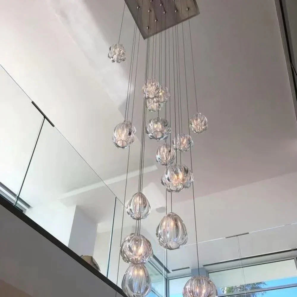 Modern Nordic Style Hand Blown Glass Pendant Crystal Chandelier For Dining Room/Living Room/Stairwell-10 Lights/D19.7"*H118.1"-Round-Black-Warm Light- - Manor Lights