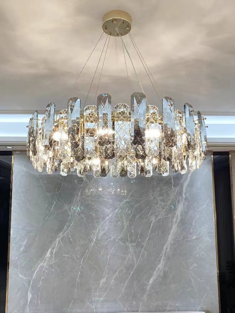 Modern Smoky Gray Crystal Chandelier Gleamy Light Fixture for Living/Dining Room/ Bedroom/ Home Office-Chandeliers-Jecanoli