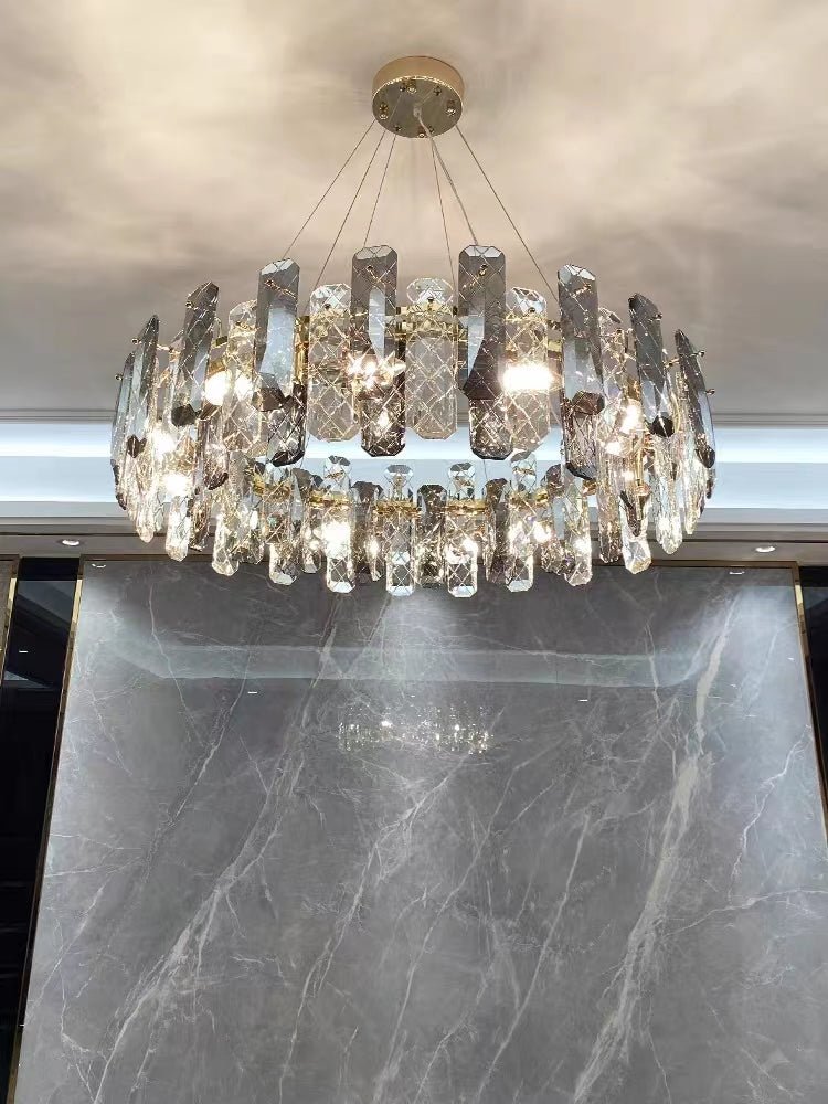 Modern Smoky Gray Crystal Chandelier Gleamy Light Fixture for Living/Dining Room/ Bedroom/ Home Office-Chandeliers-Jecanoli