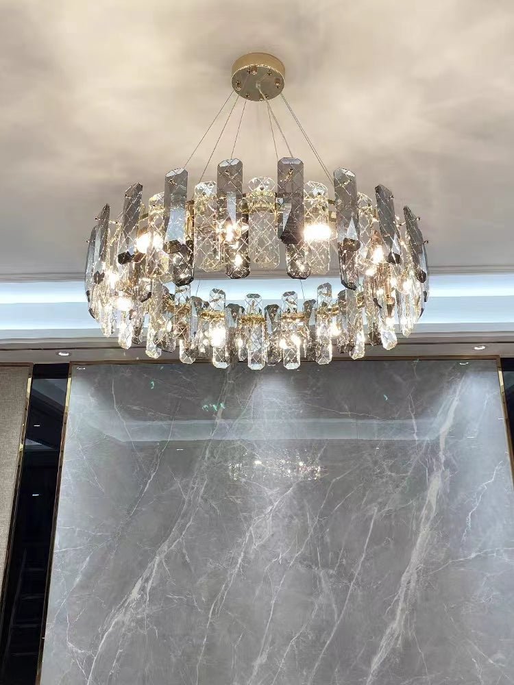 Modern Smoky Gray Crystal Chandelier Gleamy Light Fixture for Living/Dining Room/ Bedroom/ Home Office-Chandeliers-Jecanoli