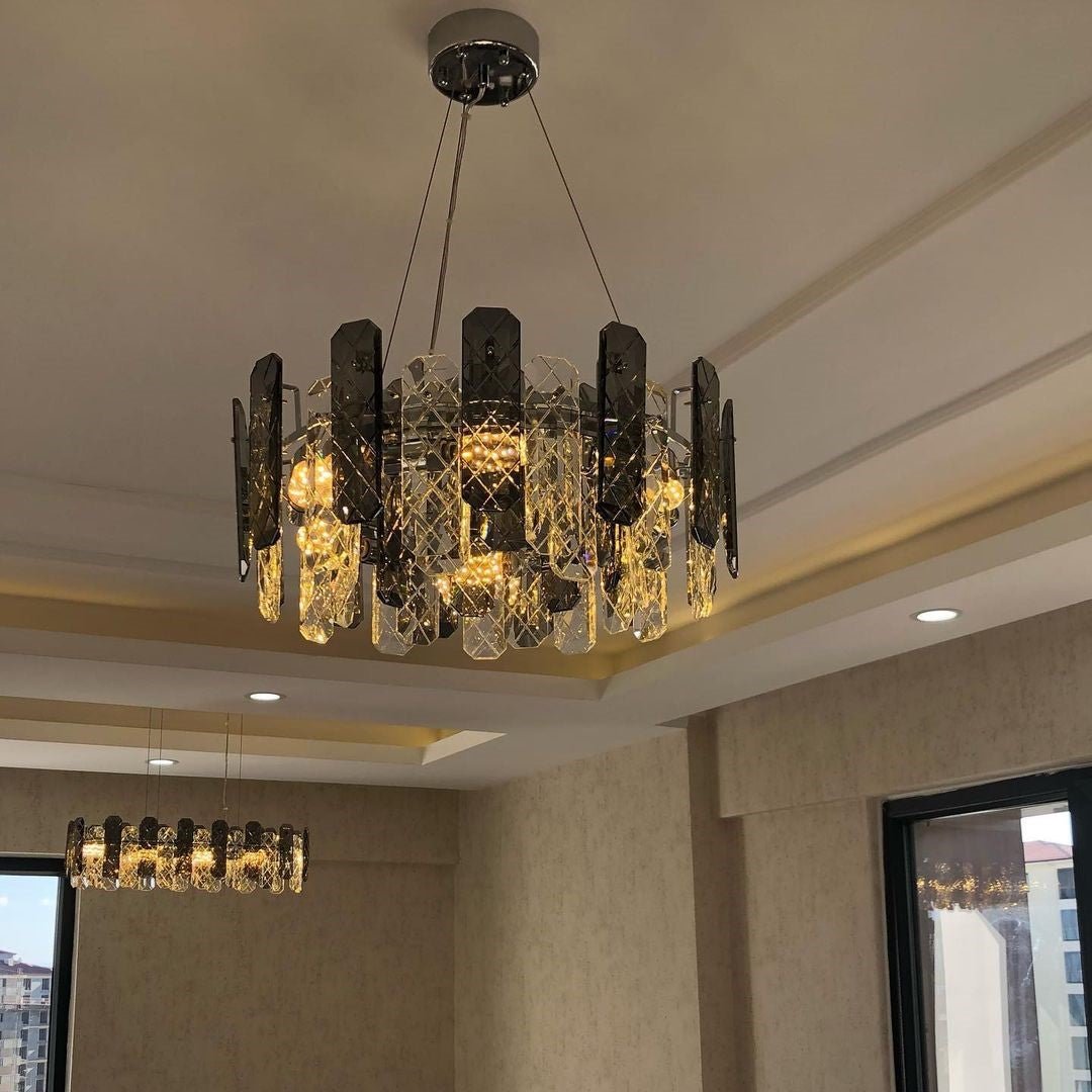 Modern Smoky Gray Crystal Chandelier Gleamy Light Fixture for Living/Dining Room/ Bedroom/ Home Office-Chandeliers-Jecanoli