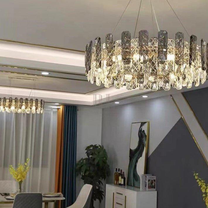 Modern Smoky Gray Crystal Chandelier Gleamy Light Fixture for Living/Dining Room/ Bedroom/ Home Office-Chandeliers-Jecanoli