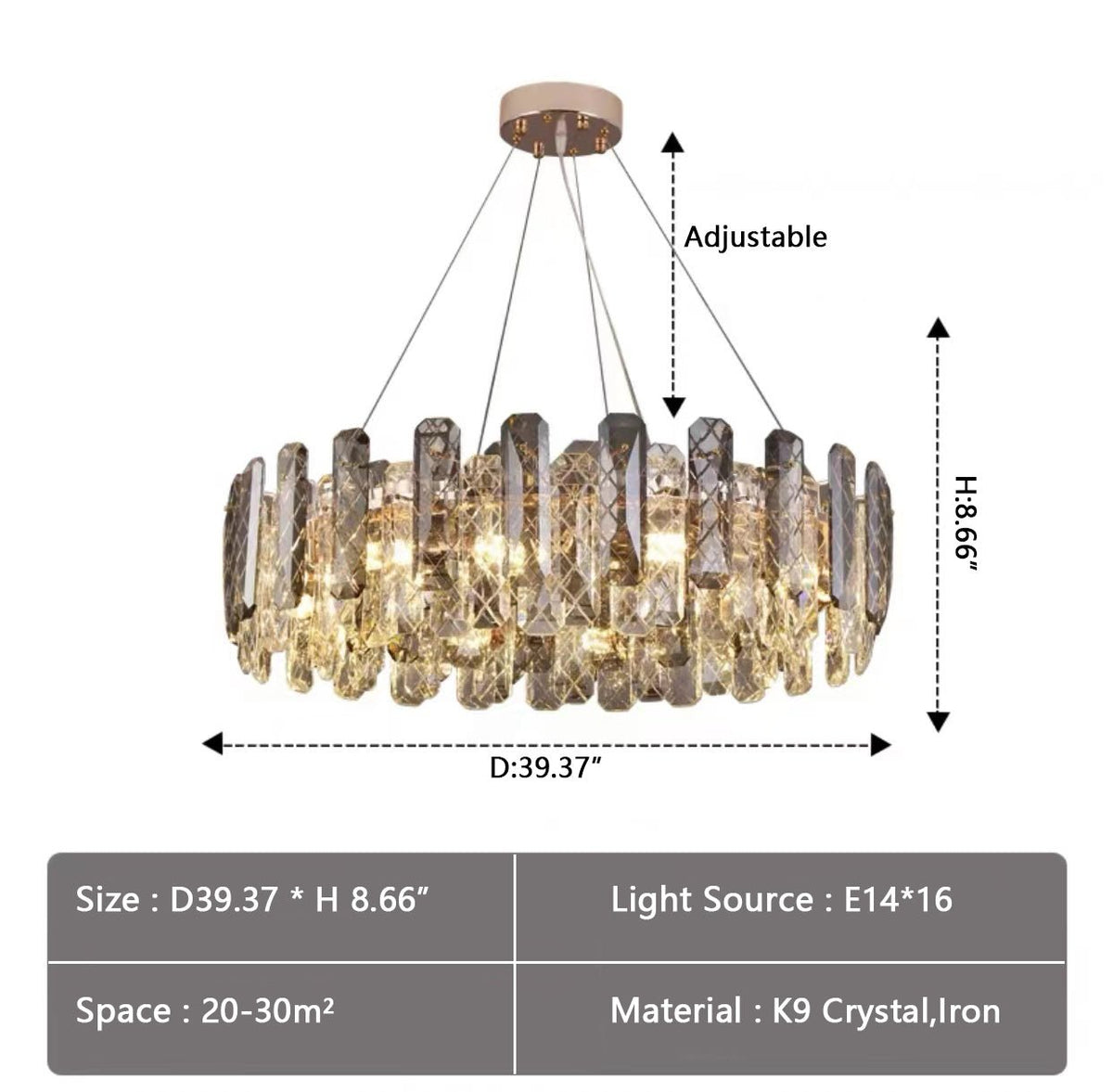 Modern Smoky Gray Crystal Chandelier Gleamy Light Fixture for Living/Dining Room/ Bedroom/ Home Office-Chandeliers-Jecanoli