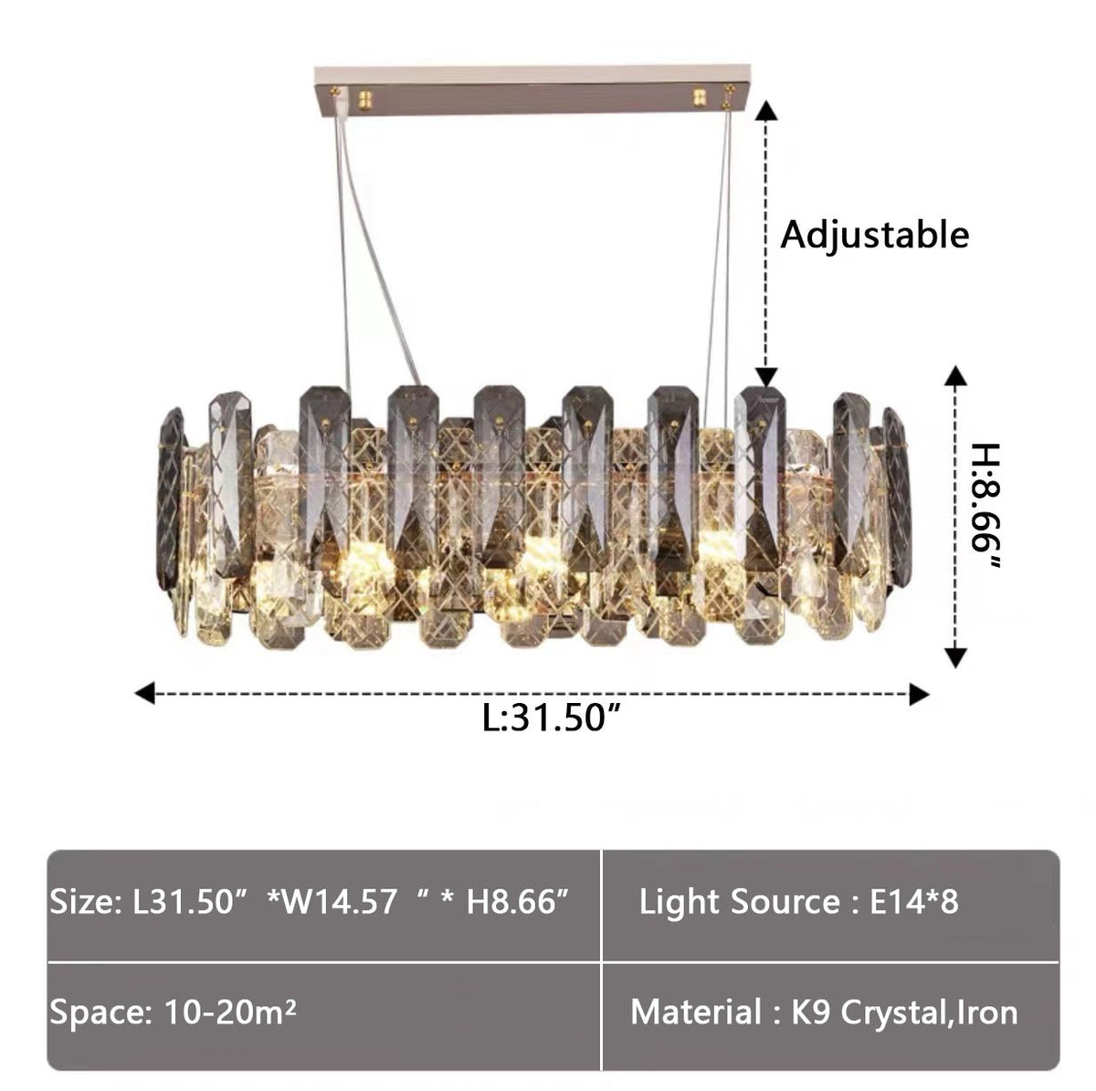 Modern Smoky Gray Crystal Chandelier Gleamy Light Fixture for Living/Dining Room/ Bedroom/ Home Office-Chandeliers-Jecanoli
