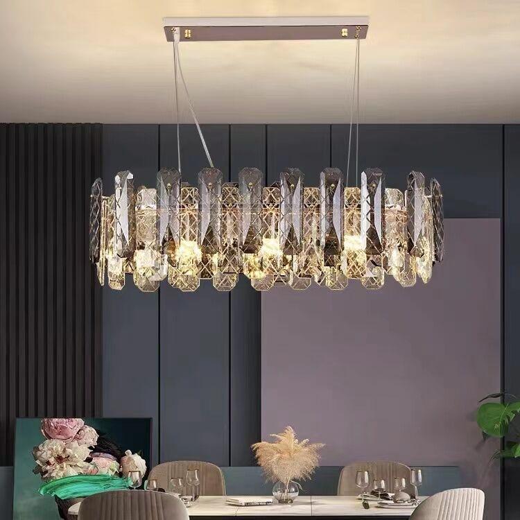 Modern Smoky Gray Crystal Chandelier Gleamy Light Fixture for Living/Dining Room/ Bedroom/ Home Office-Chandeliers--Jecanoli-Rectangle L31.5"*W14.57"*H8.66"/22.7kg-Gold-Warm Light--Jecanoli
