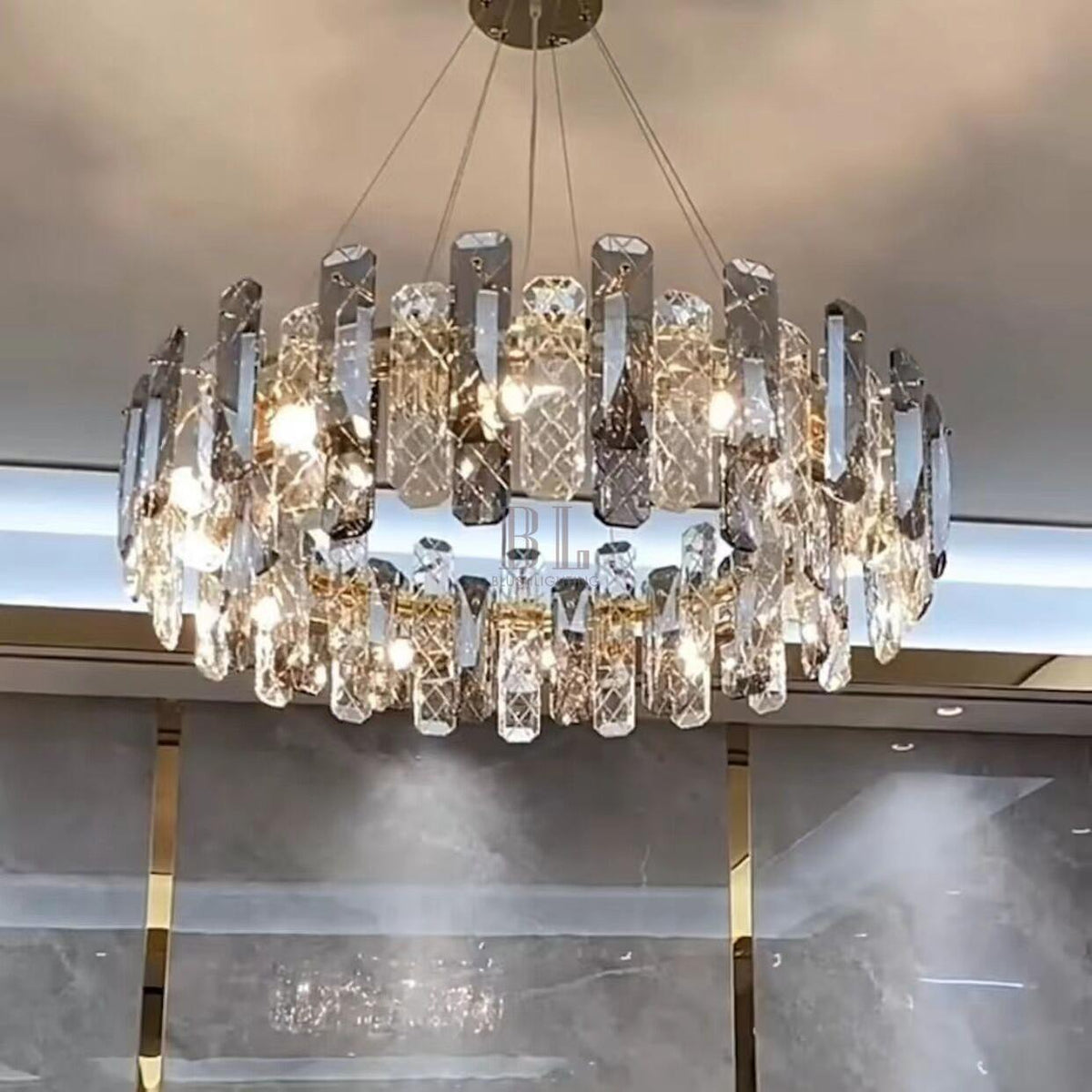 Modern Smoky Gray Crystal Chandelier Gleamy Light Fixture for Living/Dining Room/ Bedroom/ Home Office-Chandeliers--Jecanoli-Round D19.69"*H8.66"/20kg-Gold-Warm Light--Jecanoli