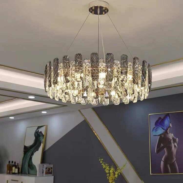 Modern Smoky Gray Crystal Chandelier Gleamy Light Fixture for Living/Dining Room/ Bedroom/ Home Office-Chandeliers-Jecanoli