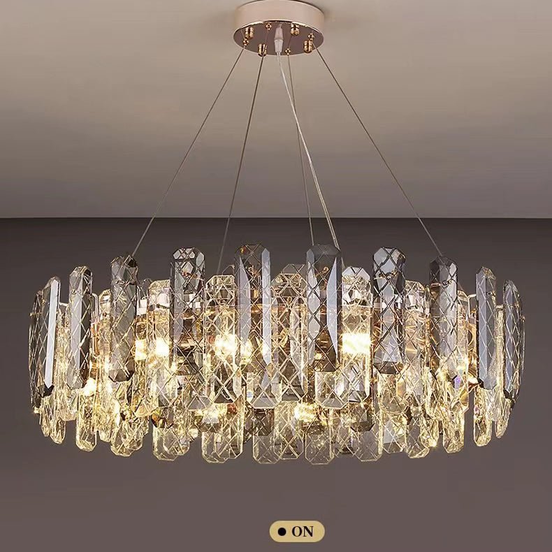 Modern Smoky Gray Crystal Chandelier Gleamy Light Fixture for Living/Dining Room/ Bedroom/ Home Office-Chandeliers--Jecanoli-Round D39.37"*H8.66"-Gold-Warm Light--Jecanoli