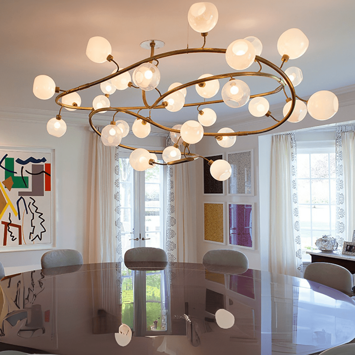 Modern Spiral Branch Glass Globe Chandelier for Low Ceiling Living Room or Dining Room - D47.2"(D120cm)Warm LightJecanoli