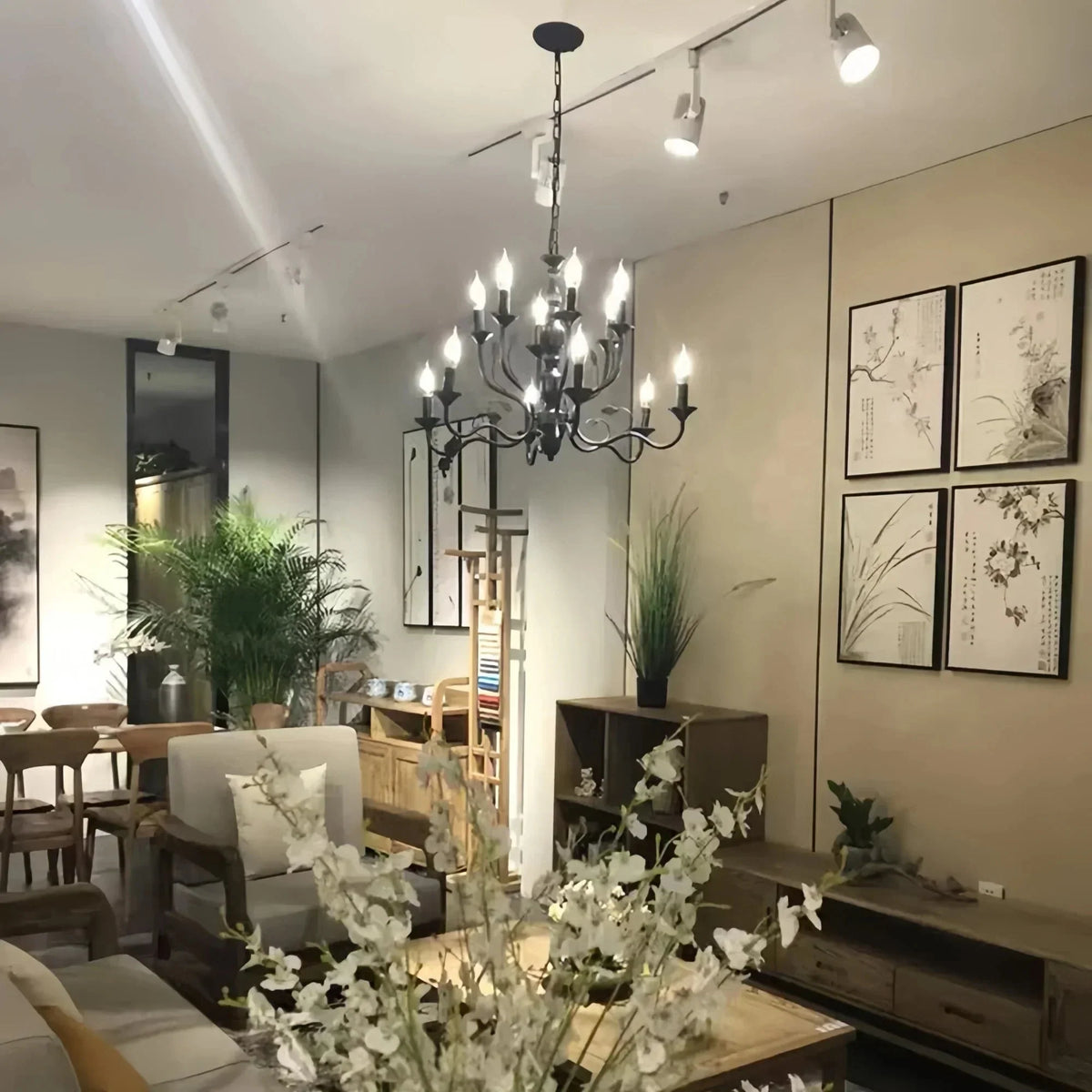 Multi Layer Iron Chandelier with Electronic Candles in Vintage Country Style for Living Room Cafe and Study - 1 Layer: D39.4"Warm LightJecanoli
