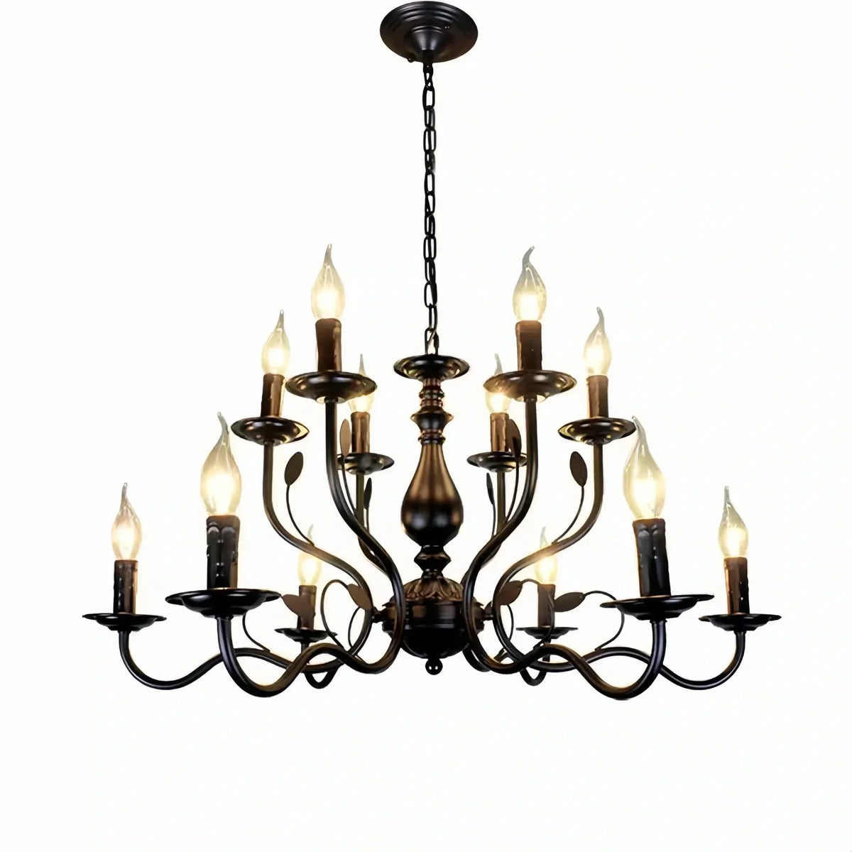 Multi Layer Iron Chandelier with Electronic Candles in Vintage Country Style for Living Room Cafe and Study - 1 Layer: D39.4"Warm LightJecanoli
