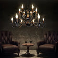 Multi Layer Iron Chandelier with Electronic Candles in Vintage Country Style for Living Room Cafe and Study - 1 Layer: D39.4