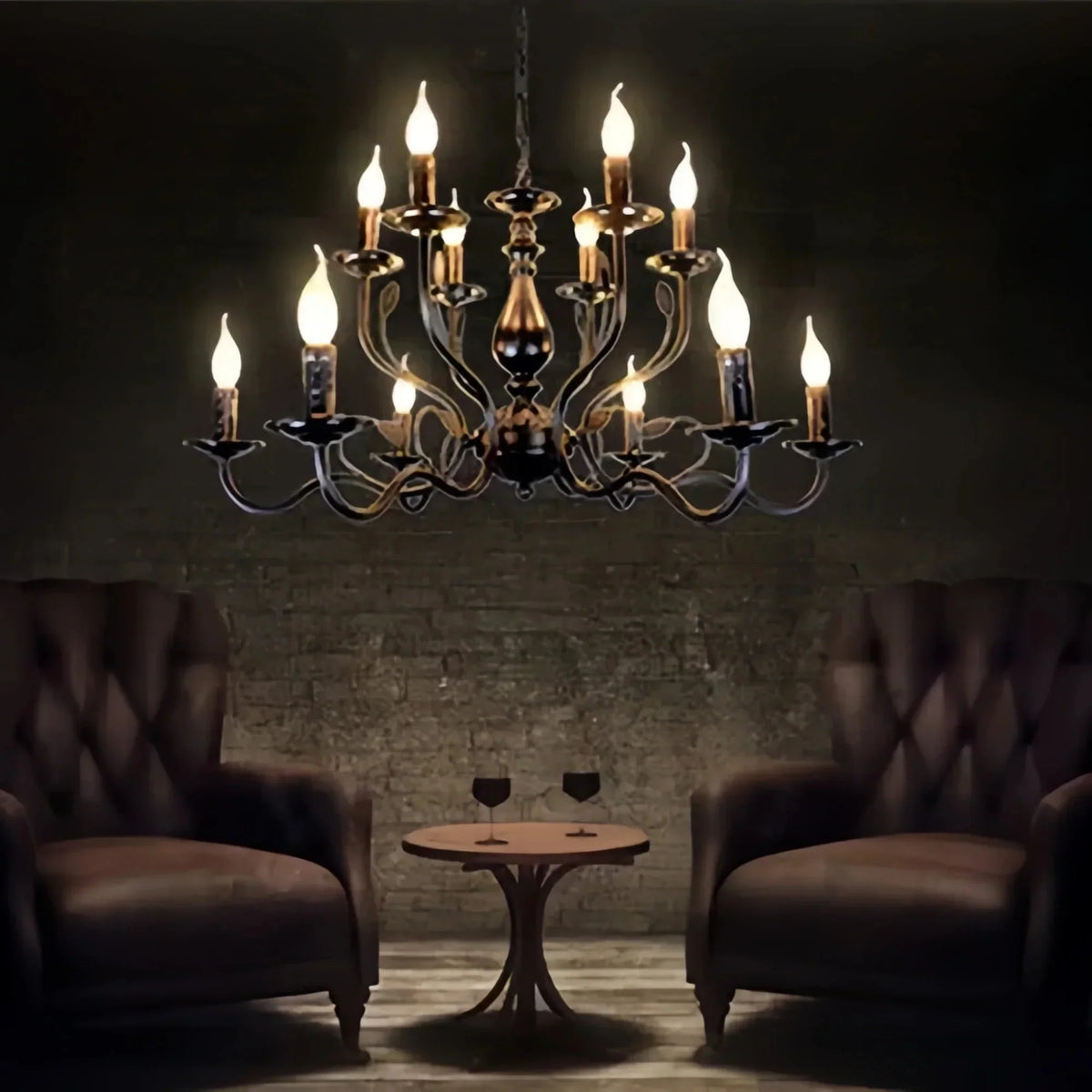 Multi Layer Iron Chandelier with Electronic Candles in Vintage Country Style for Living Room Cafe and Study - 1 Layer: D39.4"Warm LightJecanoli