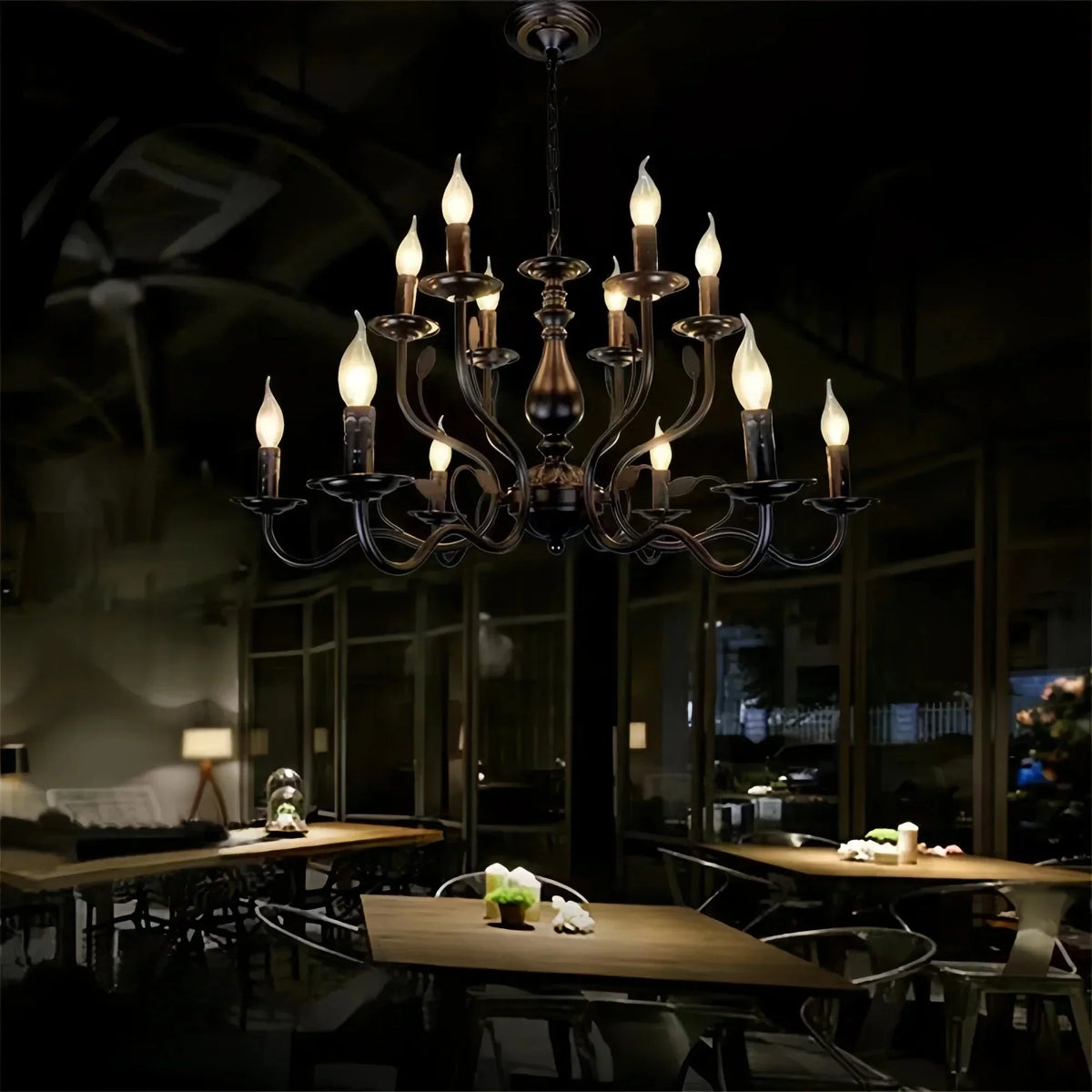 Multi Layer Iron Chandelier with Electronic Candles in Vintage Country Style for Living Room Cafe and Study - 1 Layer: D39.4"Warm LightJecanoli