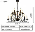 Multi Layer Iron Chandelier with Electronic Candles in Vintage Country Style for Living Room Cafe and Study - 1 Layer: D39.4