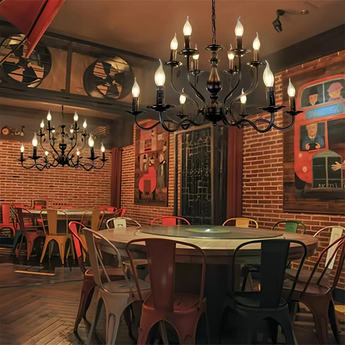 Multi Layer Iron Chandelier with Electronic Candles in Vintage Country Style for Living Room Cafe and Study - 1 Layer: D39.4"Warm LightJecanoli