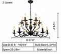 Multi Layer Iron Chandelier with Electronic Candles in Vintage Country Style for Living Room Cafe and Study - 2 Layers: D37.8