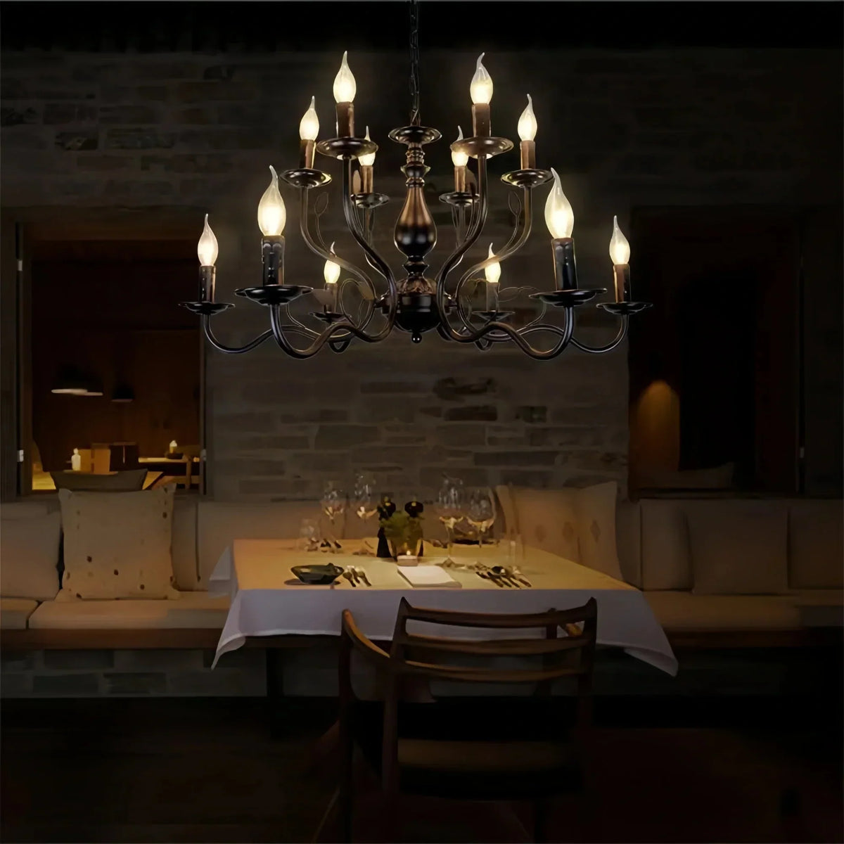 Multi Layer Iron Chandelier with Electronic Candles in Vintage Country Style for Living Room Cafe and Study - 1 Layer: D39.4"Warm LightJecanoli