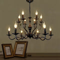 Multi Layer Iron Chandelier with Electronic Candles in Vintage Country Style for Living Room Cafe and Study - 1 Layer: D39.4