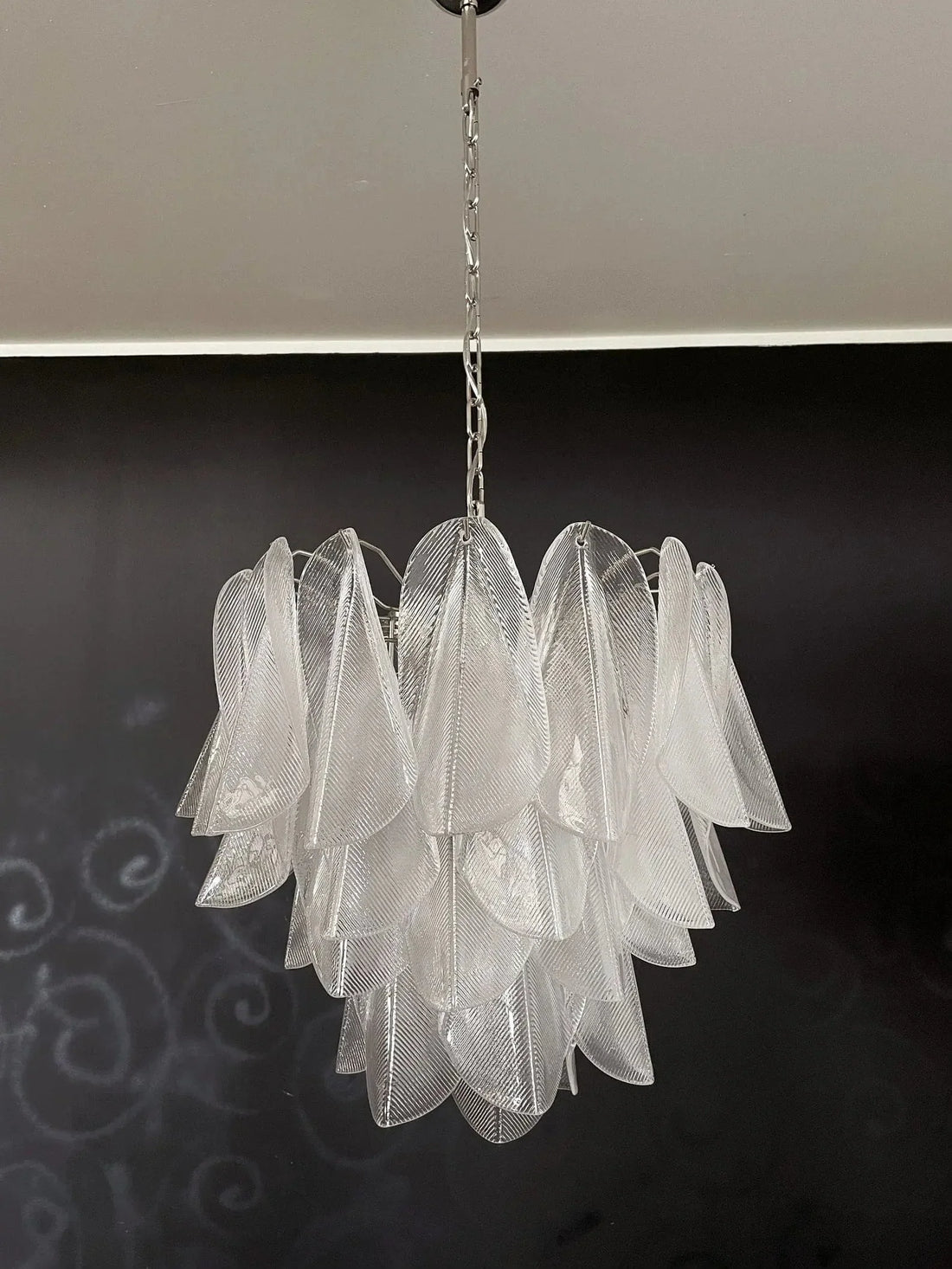 Murano Chandelier – Rondini – 41 glass leaves – Transparent - Nickel - Manor Lights