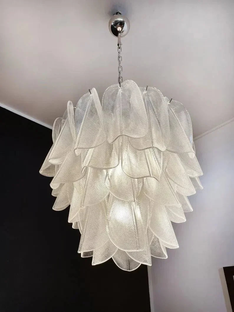 Murano Chandelier – Rondini – 41 glass leaves – Transparent - Nickel - Manor Lights