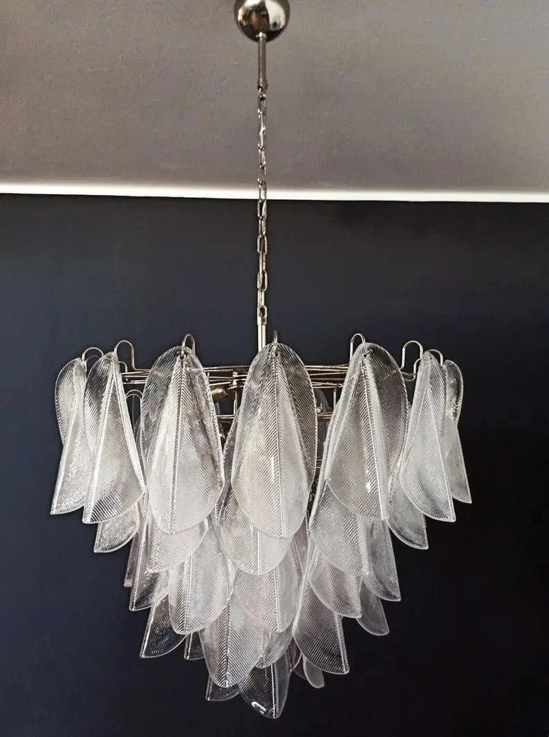 Murano-Style Chandelier – Rondini – 57 glass leaves – Transparent - -Jecanoli